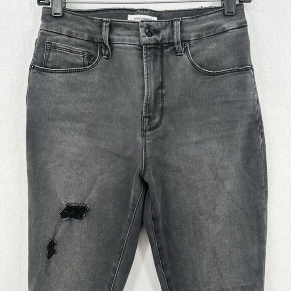 Good American Jeans 4 27 Good Legs Crop Skinny High Rise Black Denim Distress - Picture 3 of 12